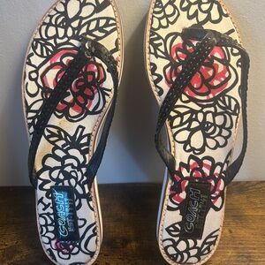 Coach Poppy Women's Sandals with Black and Red Floral Design NEW Sz 7